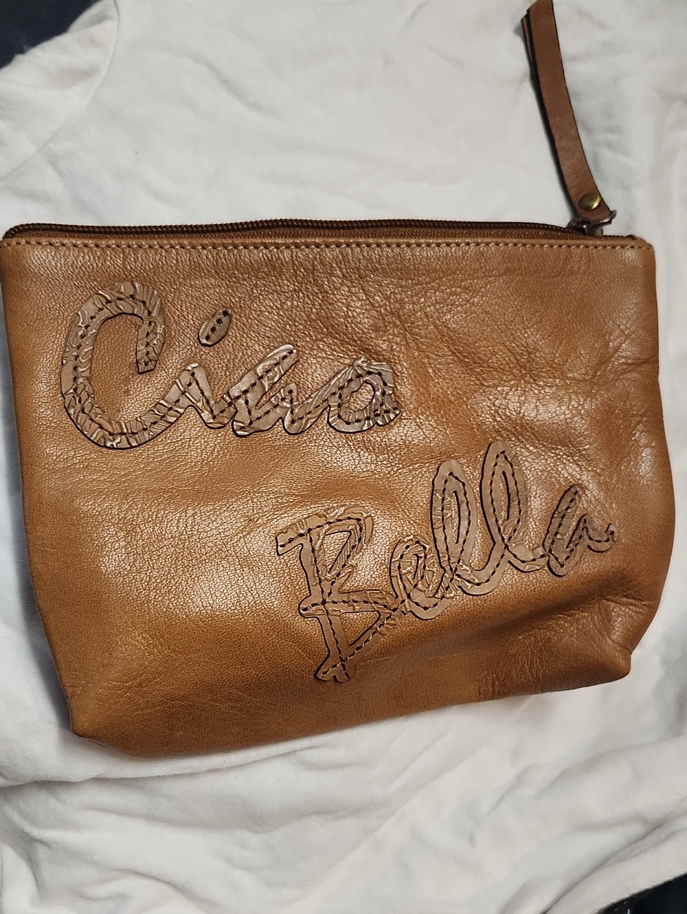Leather Wristlet Clutch in Tan